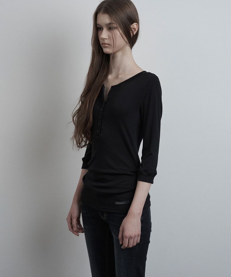 Henley Neck 3/4 Sleeve (black)