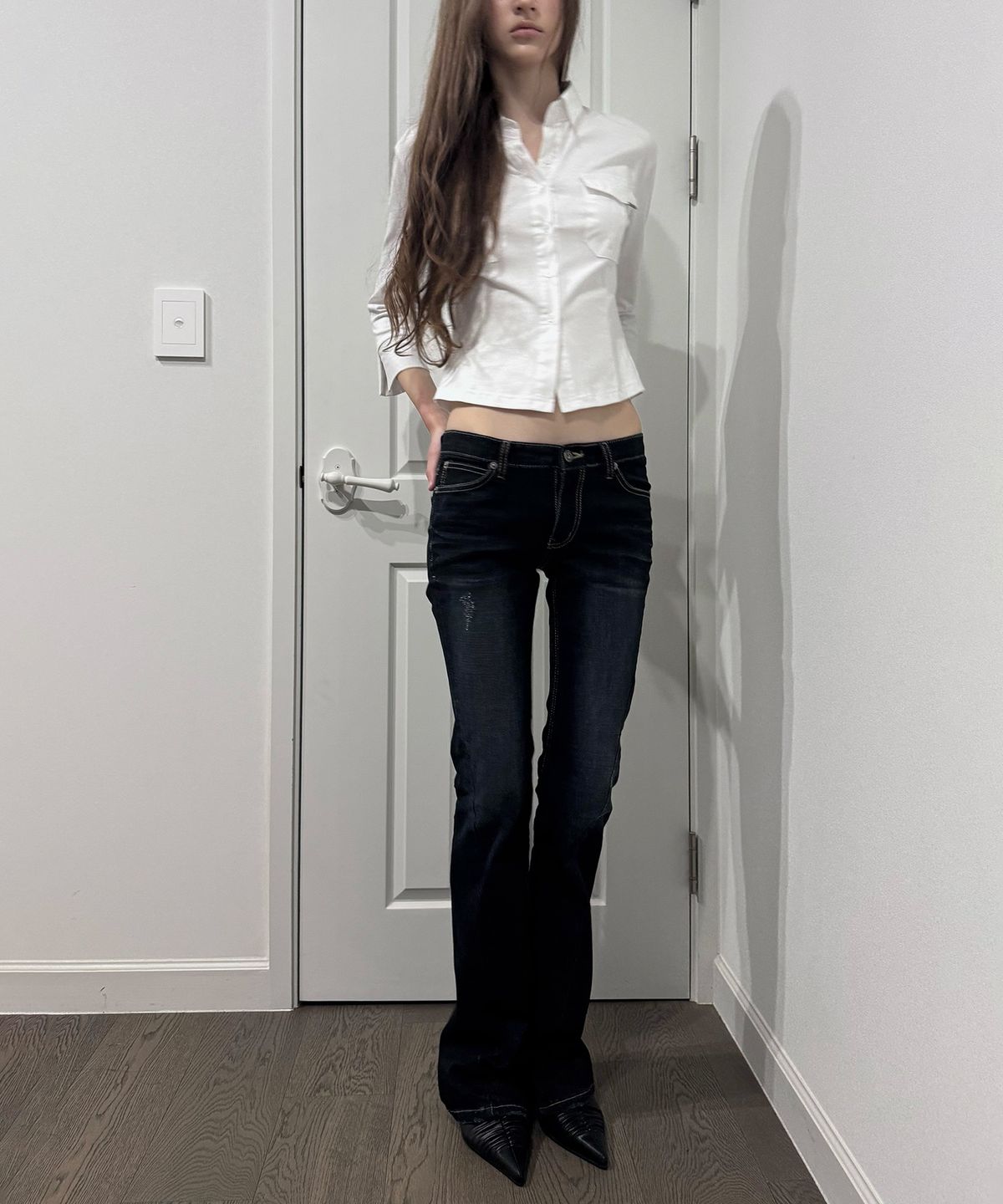 이네기(INEGI) Deep Fade Bootcut Jeans (blue)