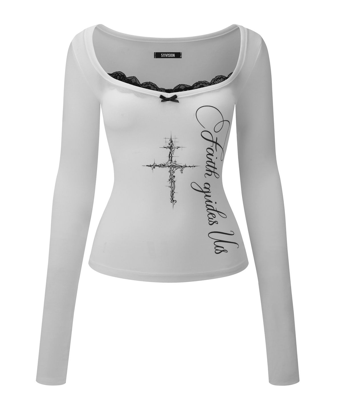 511비전(511VISION) DOLLY LACE LONG SLEEVE TOP, WHITE