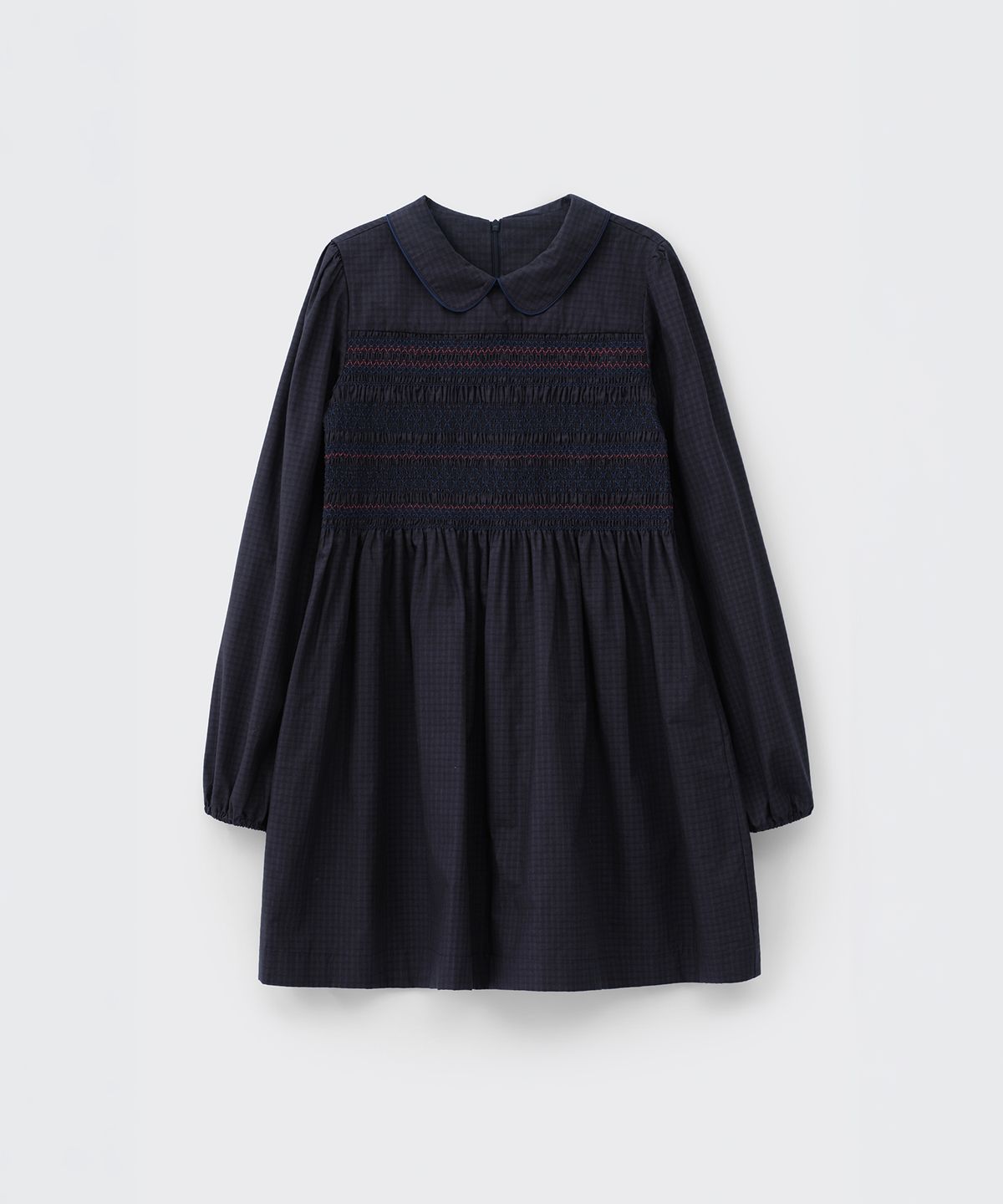 코스모스(COSMOSS) SMOCKED COLLAR MINI DRESS (NAVY)