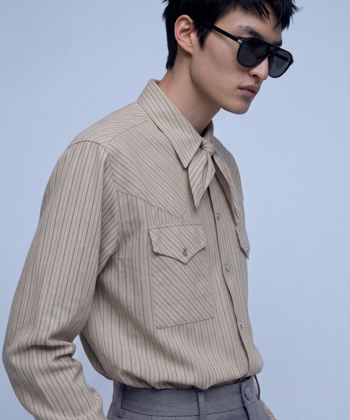 언티지(UNTAGE) 스트라이프 웨스턴 셔츠[Beige(UNISEX)]_UTS-SS75