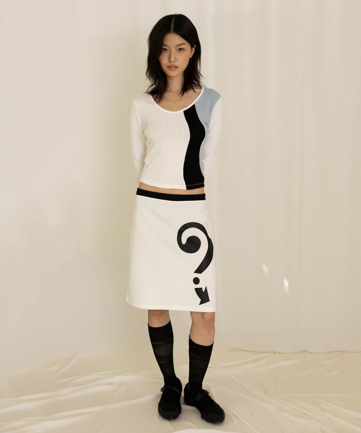 라이라이(LYELYE) QM Printing Midi Skirt [Ivory]