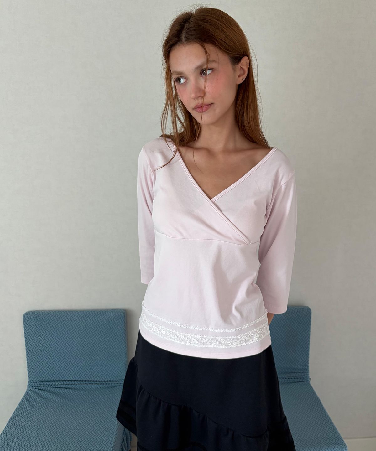 마르제(MARJE) Lace lune wrap t Pink