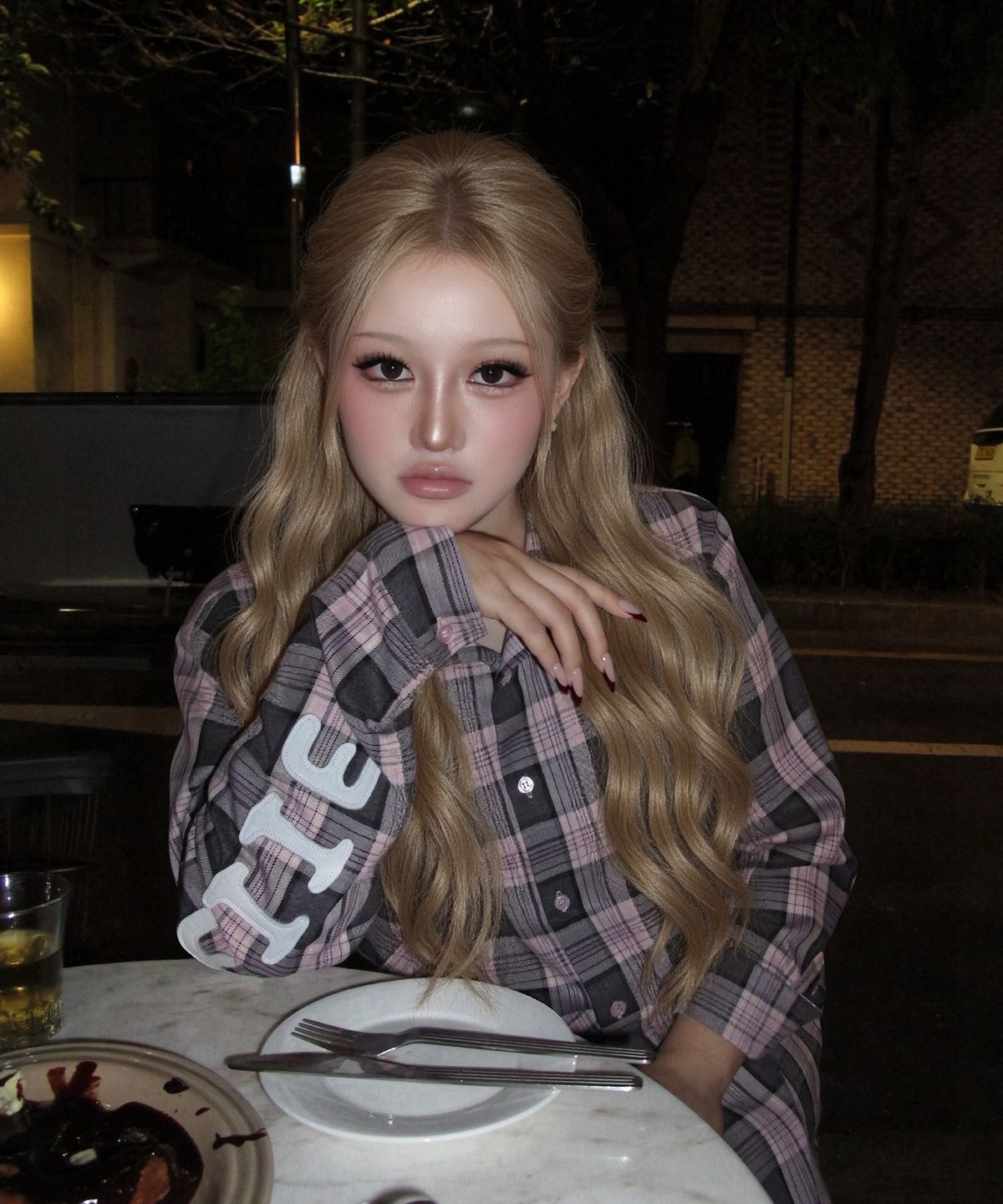 세이에(SEIIE) 허그 아플리케 체크셔츠 핑크