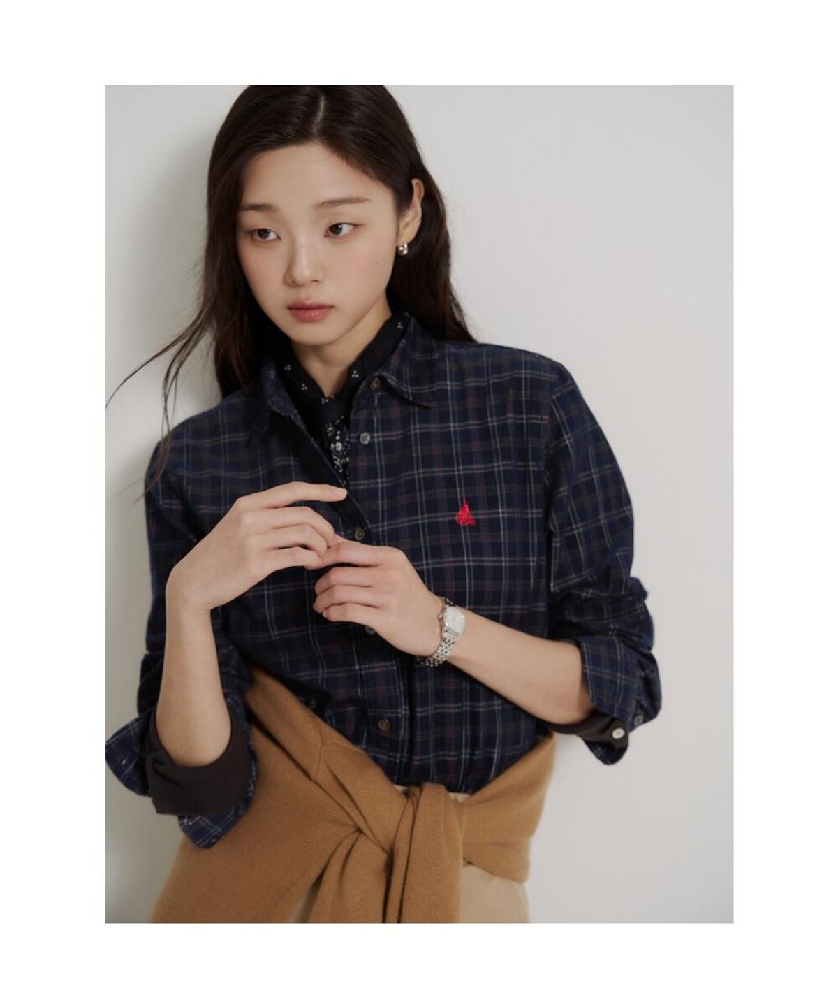 빈폴 레이디스(BEANPOLE LADIES) 코듀로이 체크 레귤러핏 셔츠  네이비 (BF6964C21R)