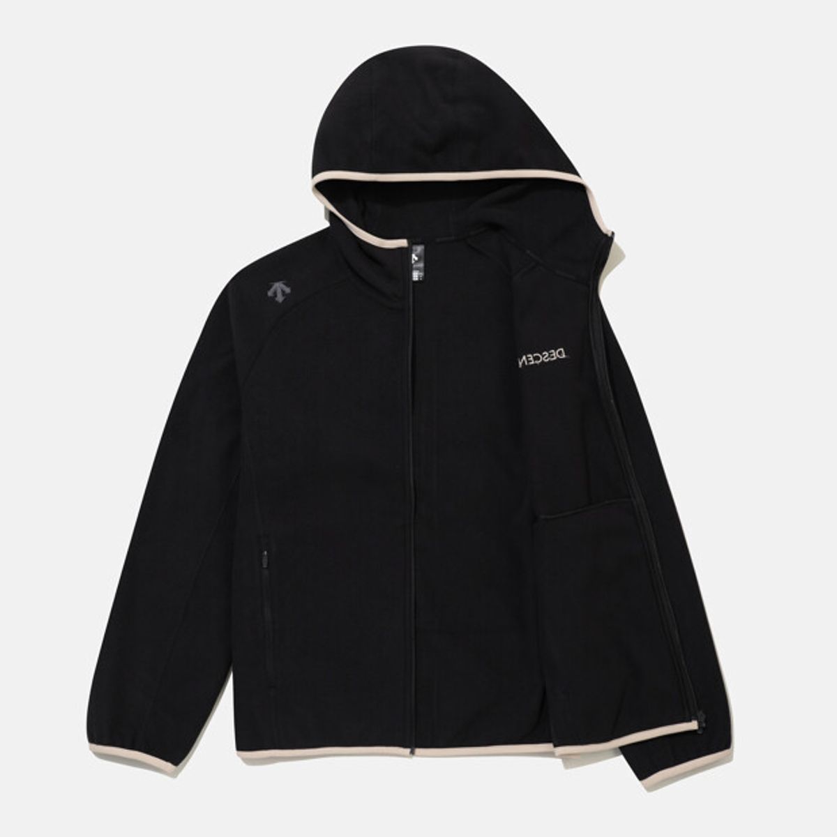데상트(DESCENTE) 마이크로플리스 후드형 자켓 블랙 SR423UKTN1