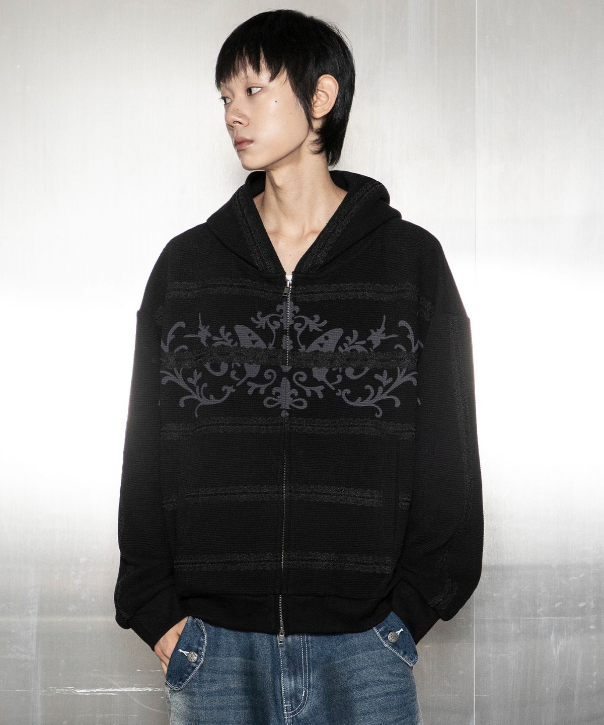 글랙(GLACK) GBOHD002 플뢰르 레이스 와플 후드 집업 G26WZ8005BK (BLACK)
