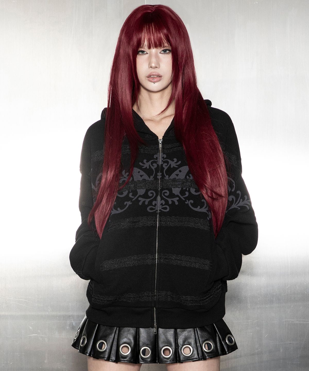 글랙(GLACK) GBOHD002 플뢰르 레이스 와플 후드 집업 G26WZ8005BK (BLACK)