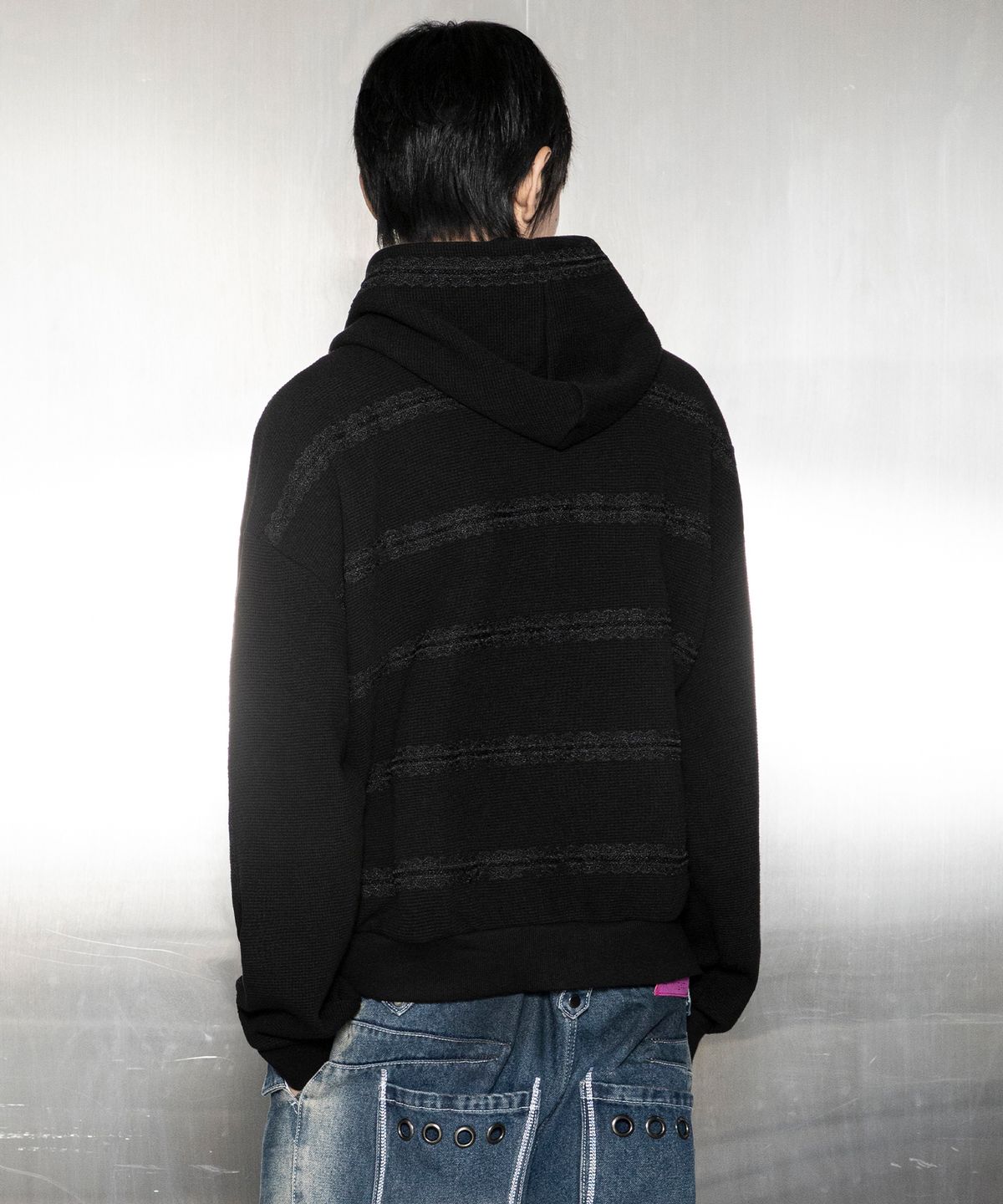 글랙(GLACK) GBOHD002 플뢰르 레이스 와플 후드 집업 G26WZ8005BK (BLACK)