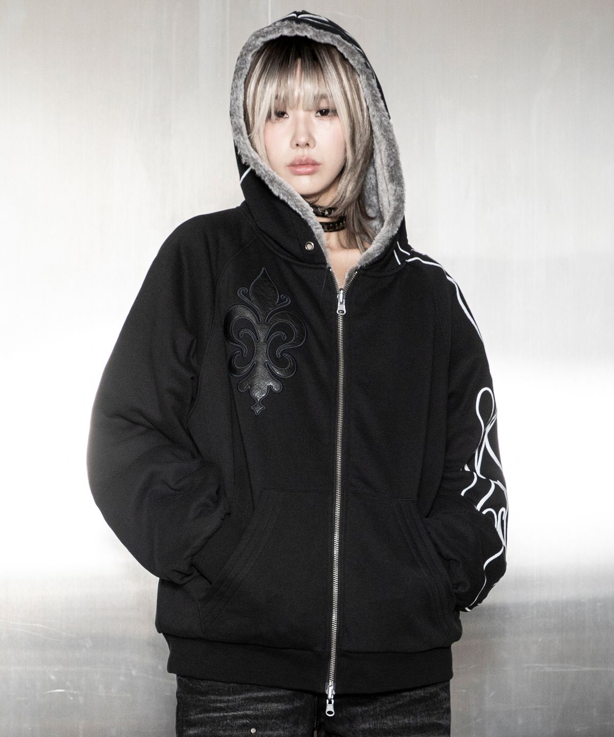 글랙(GLACK) GBOHD001 리스 포인트 리버시블 퍼 후드 집업 G26WZ006BK (BLACK)