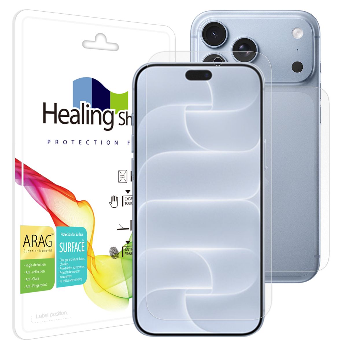 힐링쉴드(HEALINGSHIELD) 아이폰18 프로맥스 ARAG 고화질 저반사 액정보호필름 1매 후면1매