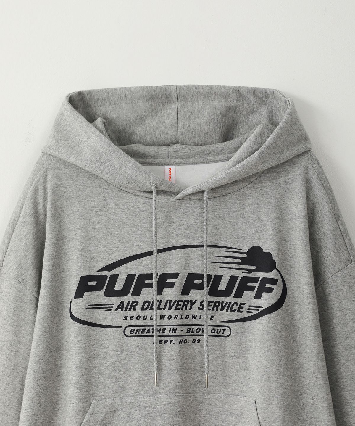 퍼프퍼프뎁트(PUFF PUFF DEPT) PUFF AIR 크롭 후드 GREY