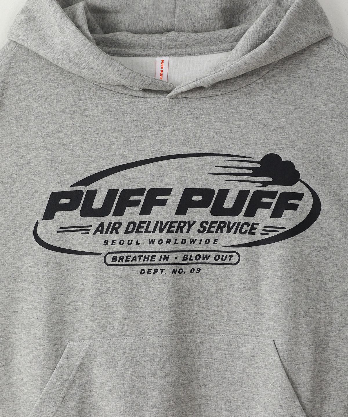 퍼프퍼프뎁트(PUFF PUFF DEPT) PUFF AIR 크롭 후드 GREY