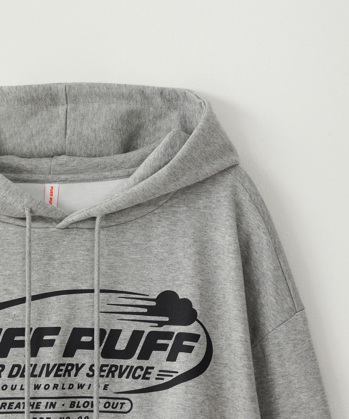 퍼프퍼프뎁트(PUFF PUFF DEPT) PUFF AIR 크롭 후드 GREY