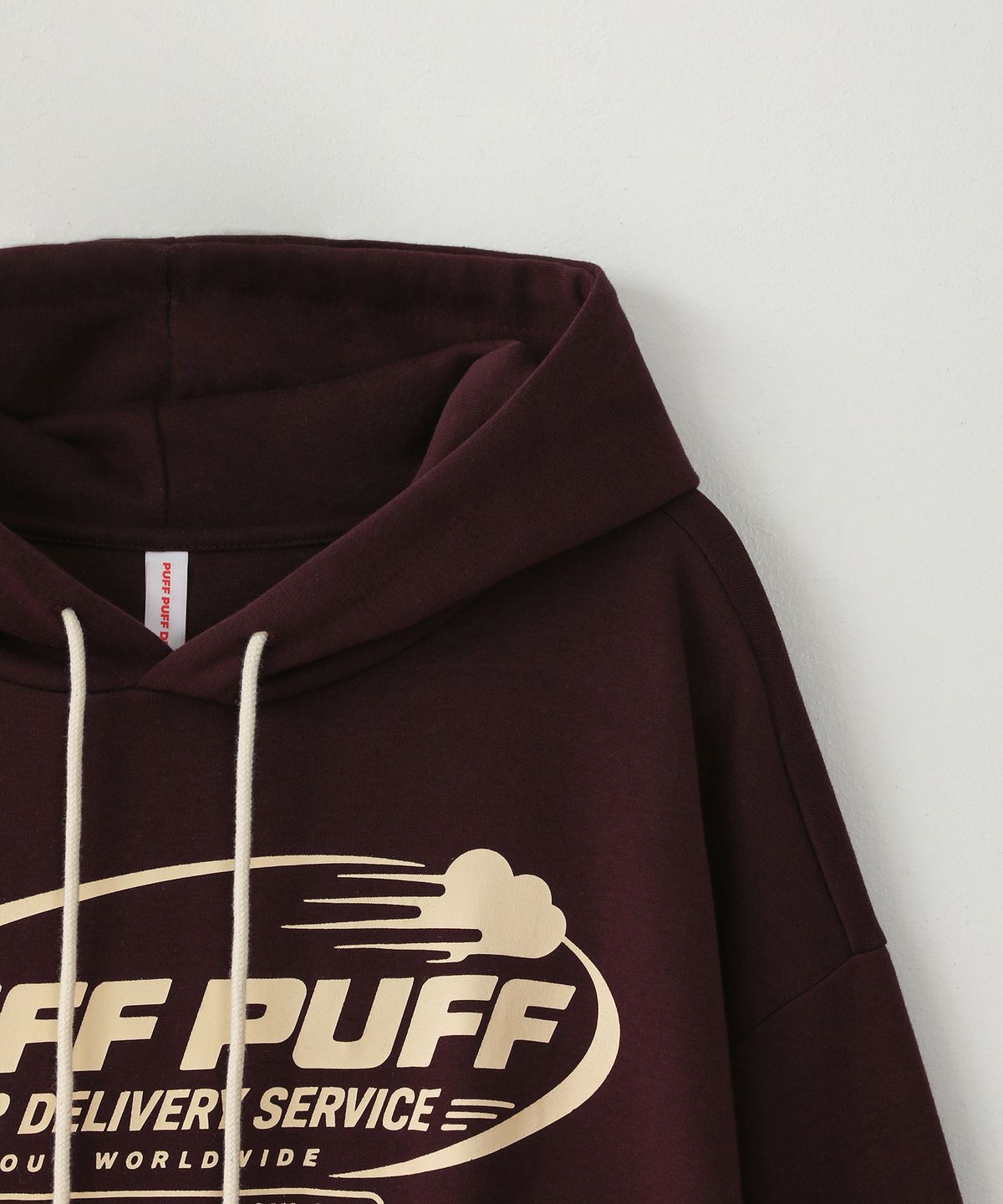 퍼프퍼프뎁트(PUFF PUFF DEPT) PUFF AIR 크롭 후드 BURGUNDY