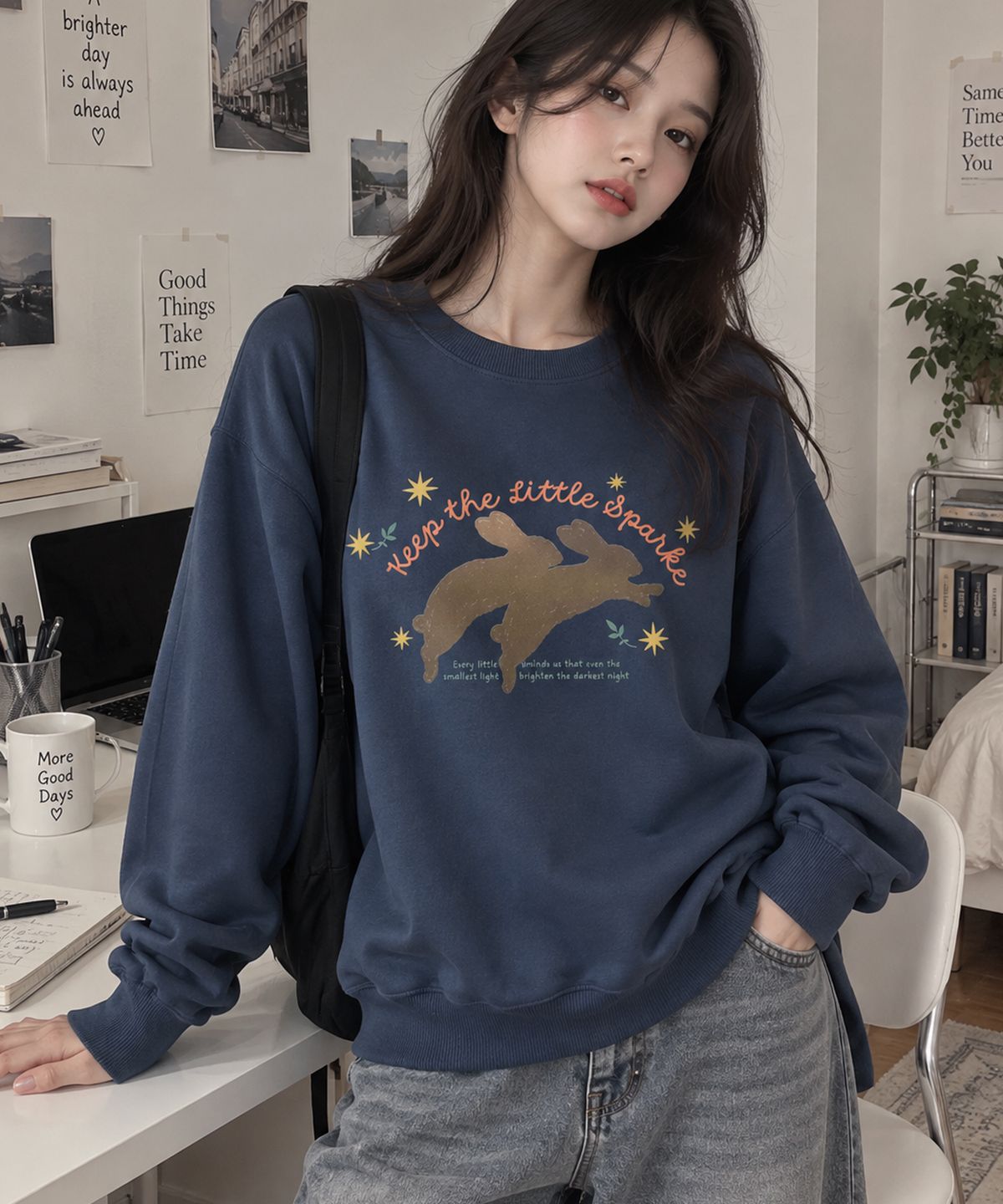 도톤(DOTON) KEEP THE SPARK SWEATSHIRT (Blue)