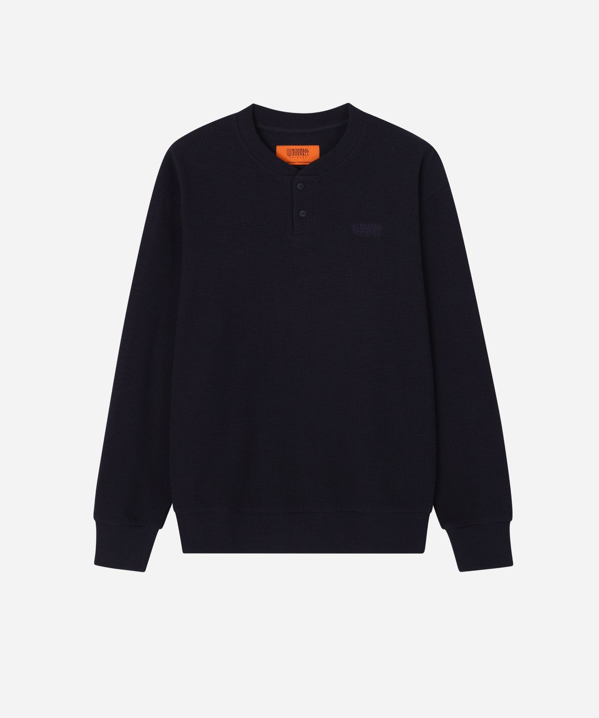 유니버셜 오버롤(UNIVERSAL OVERALL) SLUB WAFFLE HENLEY NECK SWEATSHIRTS NAVY