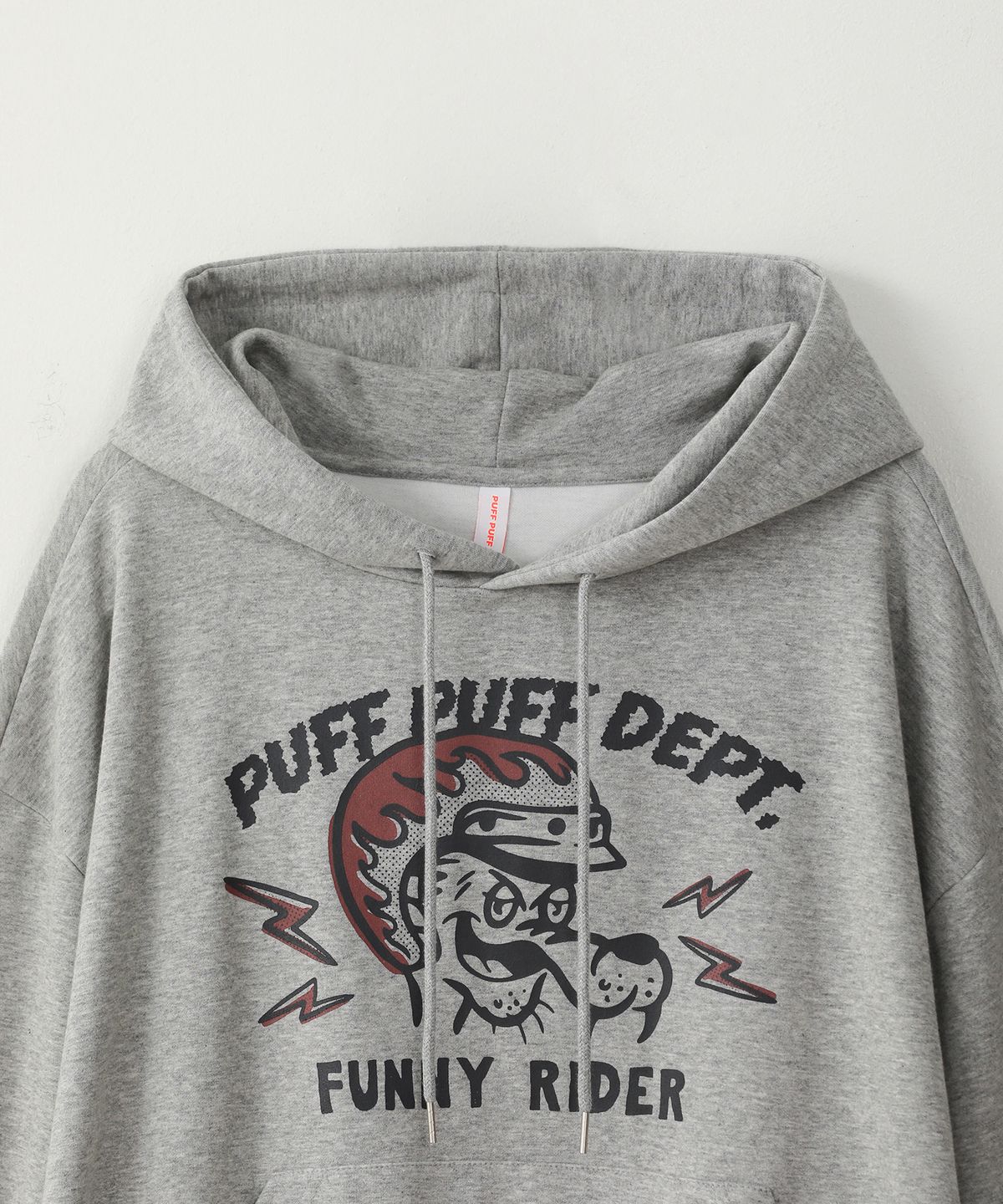 퍼프퍼프뎁트(PUFF PUFF DEPT) FUNNY RIDER 크롭 후드 GREY