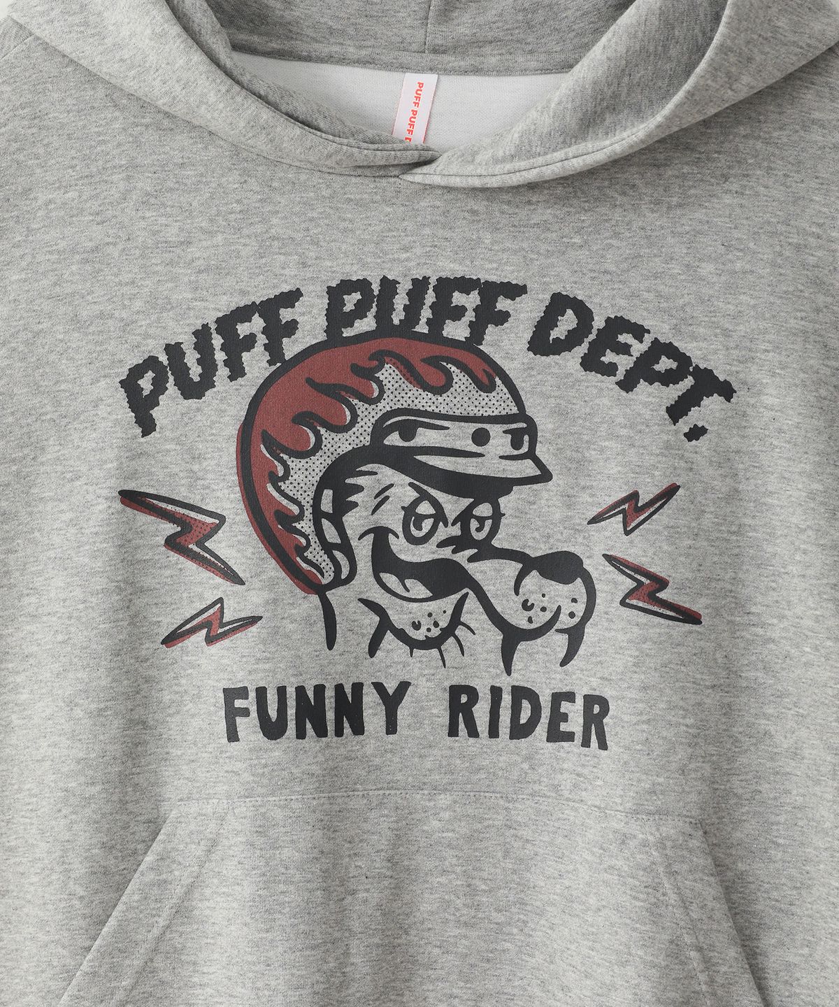 퍼프퍼프뎁트(PUFF PUFF DEPT) FUNNY RIDER 크롭 후드 GREY