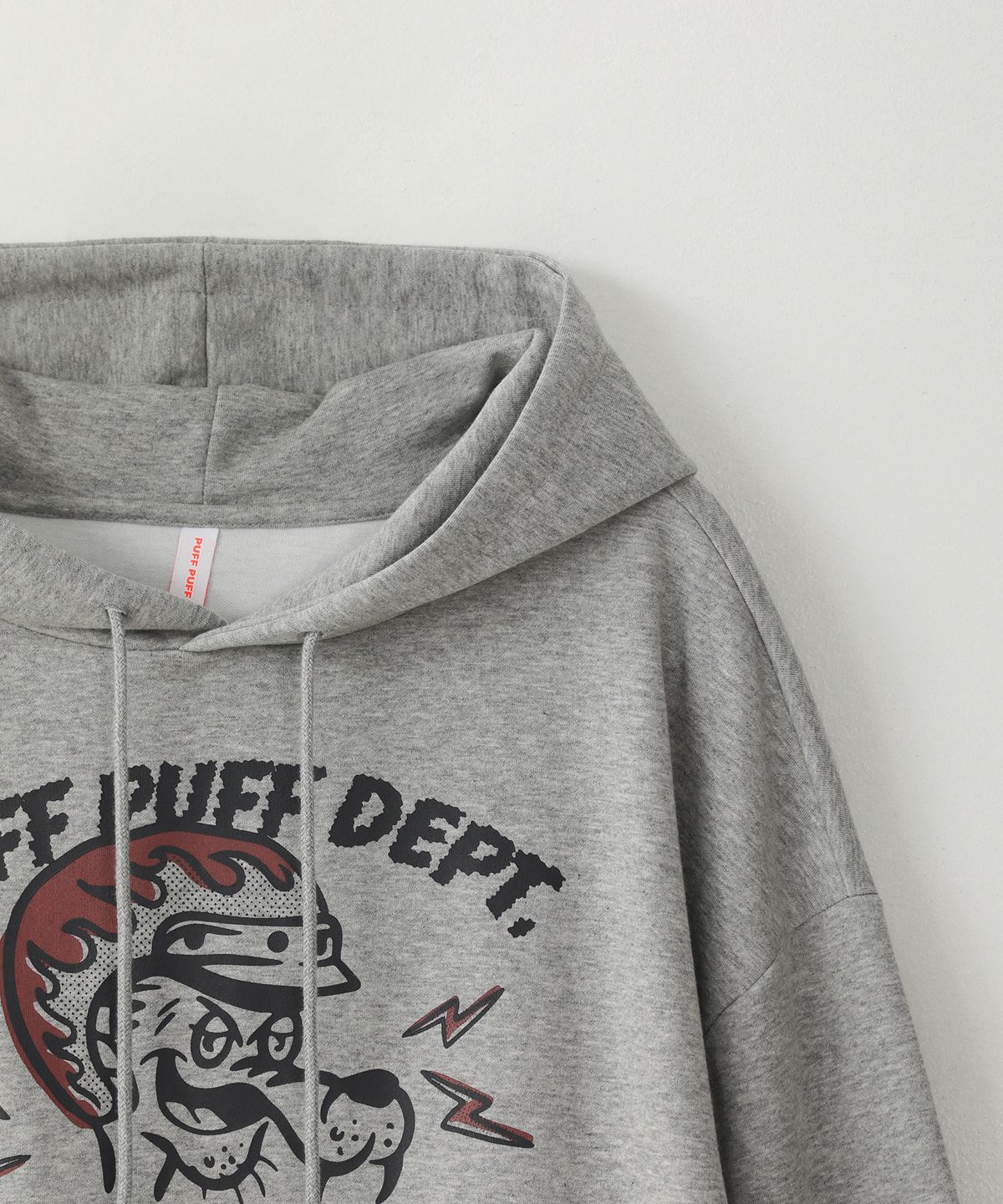 퍼프퍼프뎁트(PUFF PUFF DEPT) FUNNY RIDER 크롭 후드 GREY