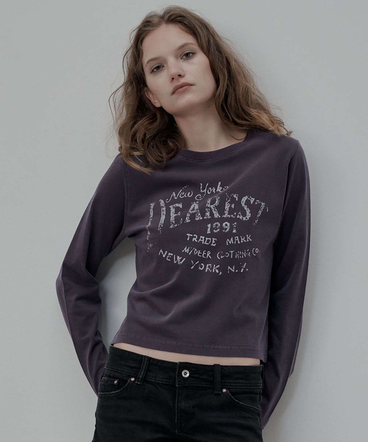 디어마이디어(DEARMYDEER) 뉴욕 아카이브 롱슬리브 티셔츠 (퍼플)