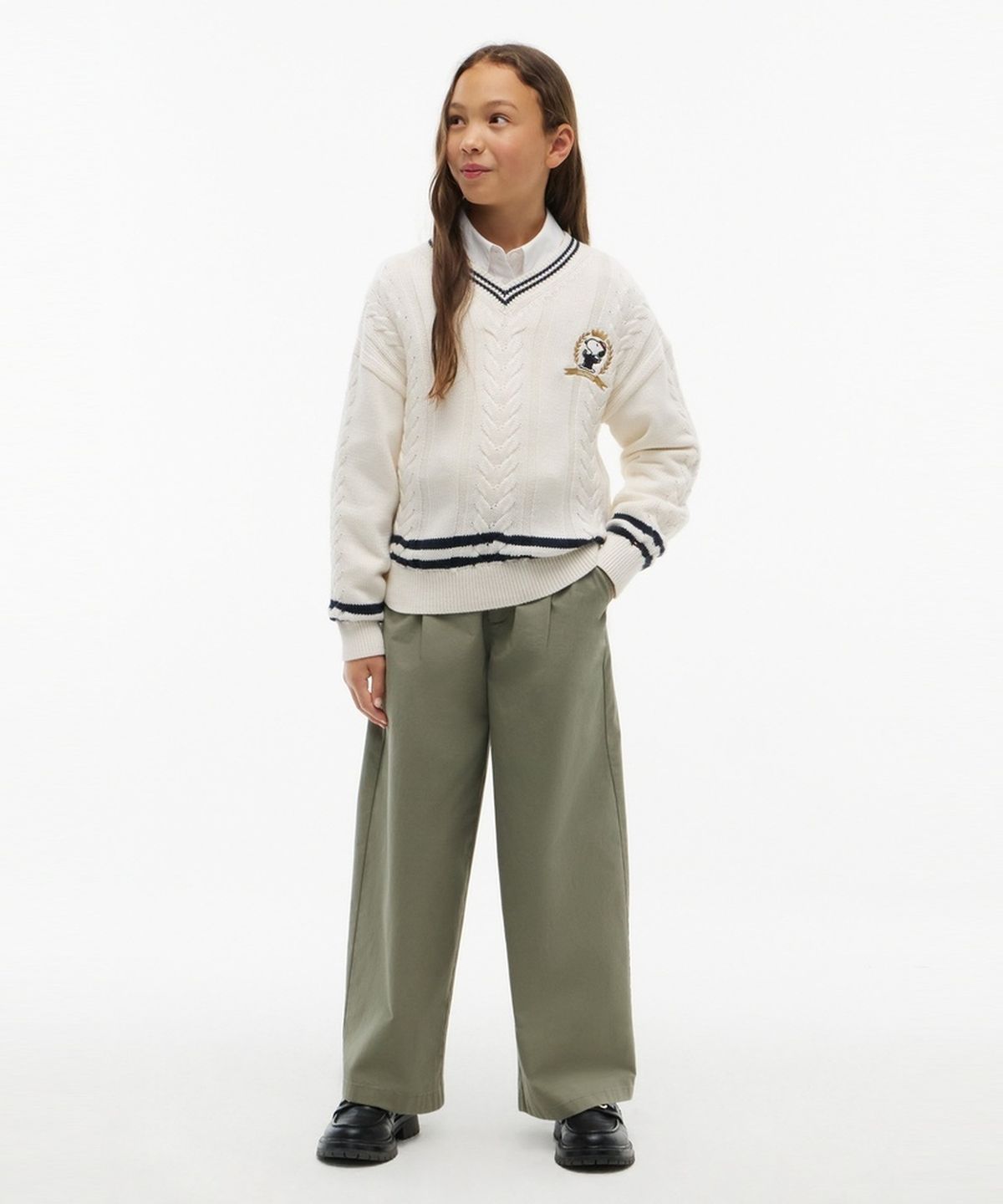 타미힐피거 키즈(TOMMY HILFIGER KIDS) 피너츠 케이블 브이넥 스웨터