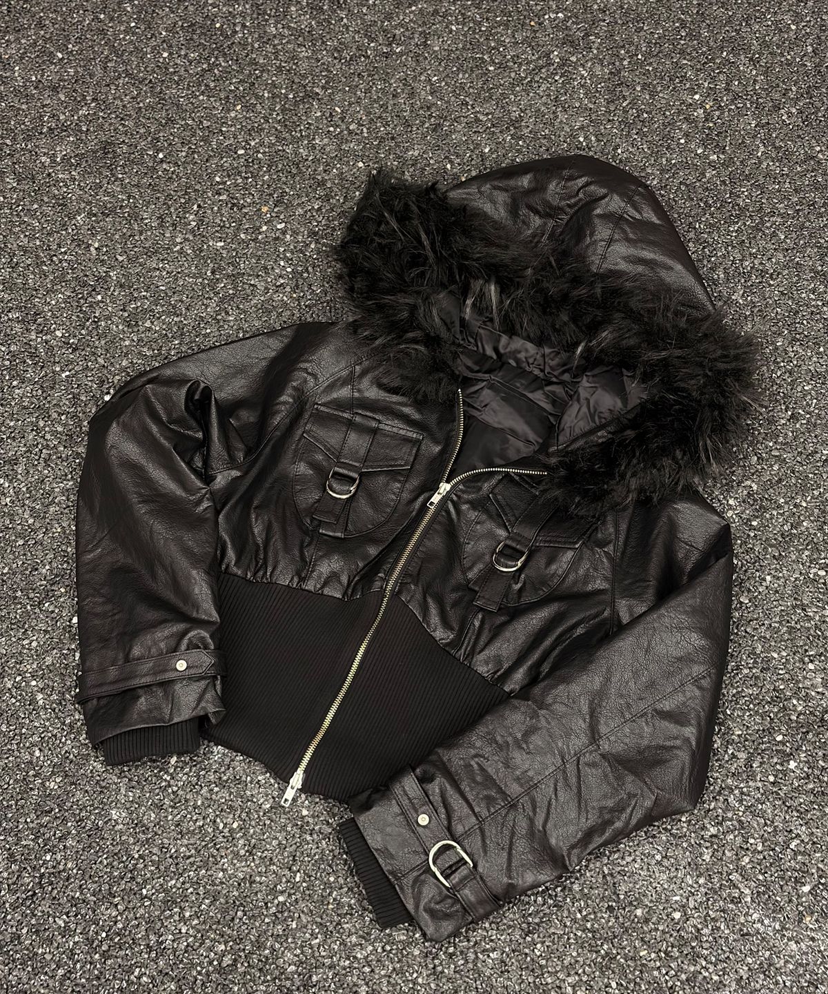 해빙(HAEBING) Half-Rib Raglan Leather Jacket