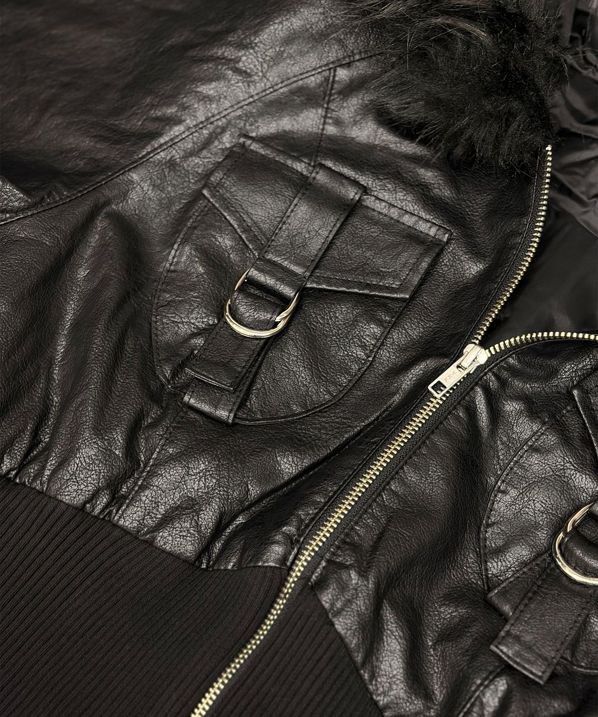 해빙(HAEBING) Half-Rib Raglan Leather Jacket