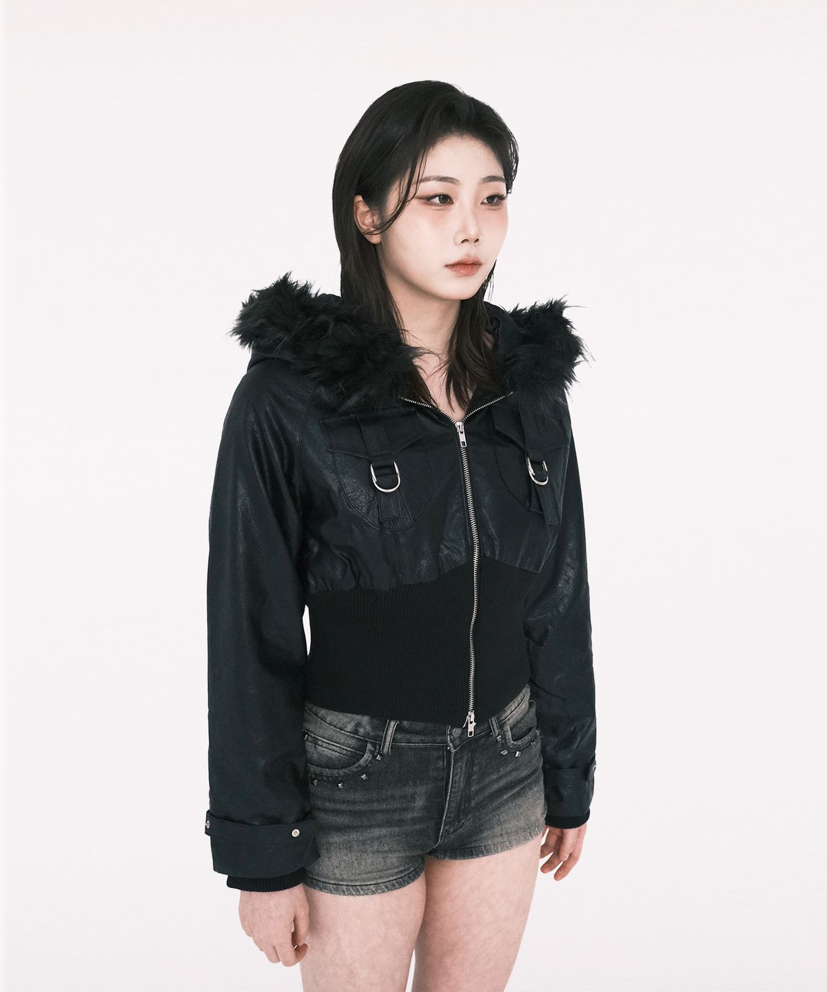 해빙(HAEBING) Half-Rib Raglan Leather Jacket