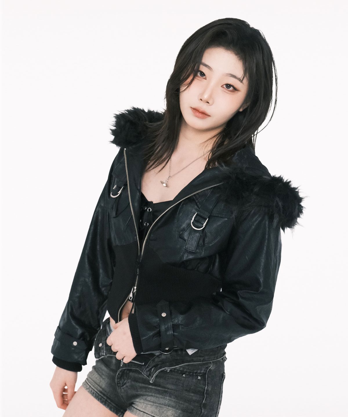 해빙(HAEBING) Half-Rib Raglan Leather Jacket