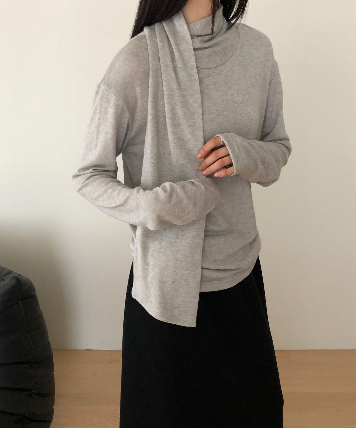 가더(GARDER) Tie Blouse T shirt (Gray)