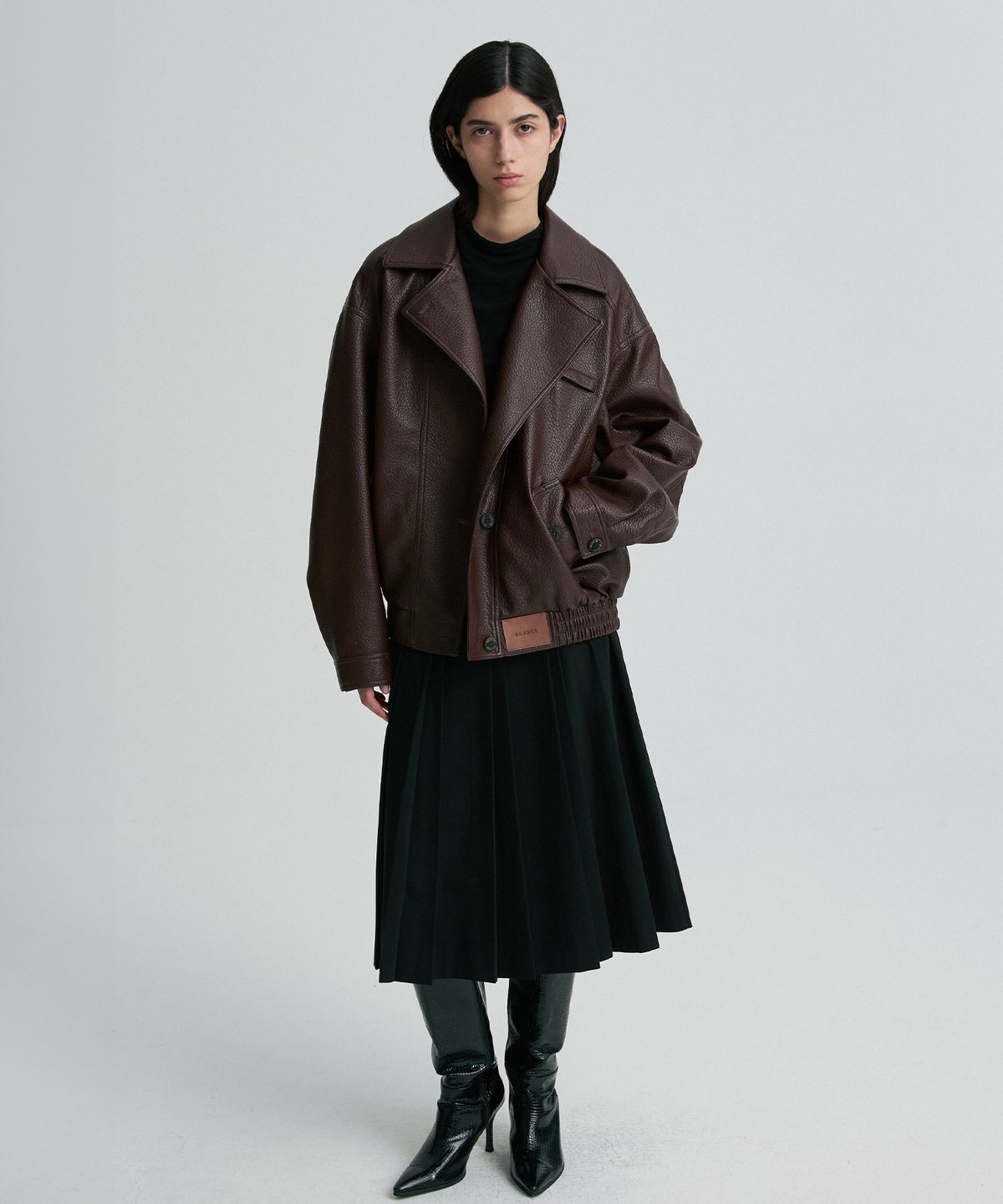 리이(RE RHEE) OVERSIZED LEATHER BOMBER JACKET BURGUNDY