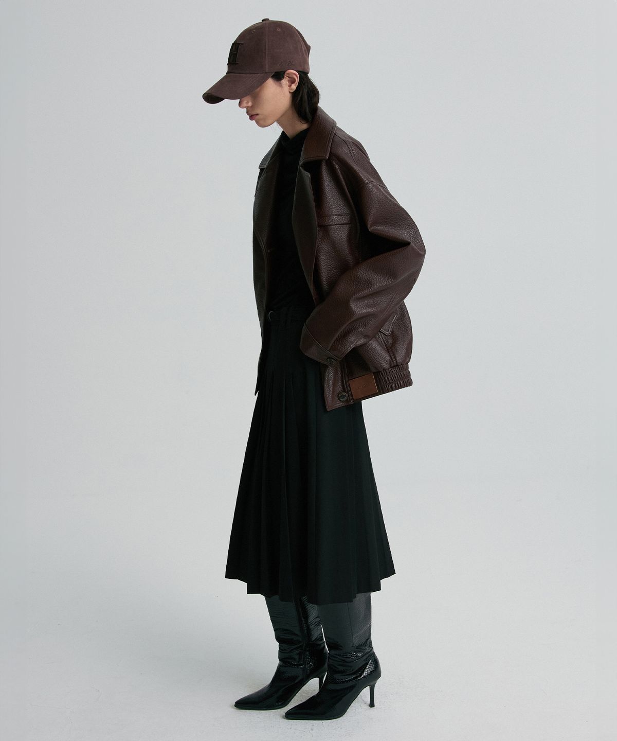 리이(RE RHEE) OVERSIZED LEATHER BOMBER JACKET BURGUNDY