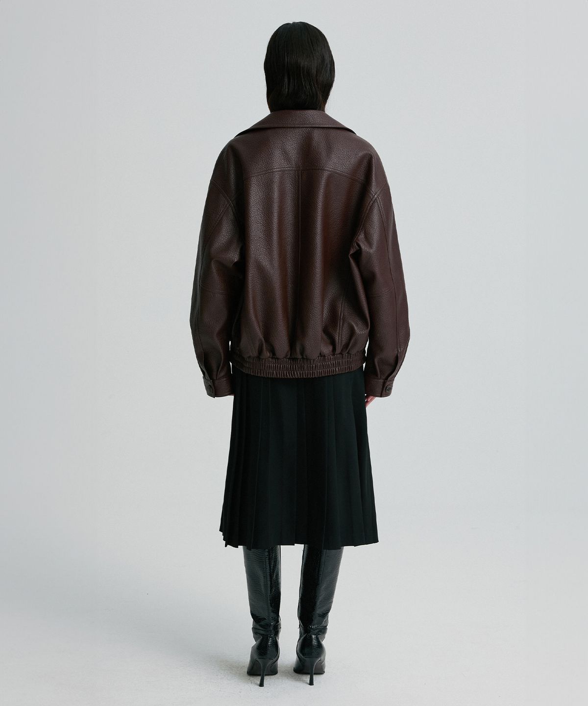 리이(RE RHEE) OVERSIZED LEATHER BOMBER JACKET BURGUNDY
