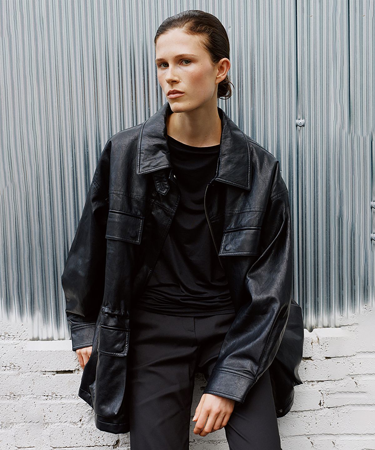 노우드(NOEUD) JK012 Archive Leather Safari Jacket (Black)