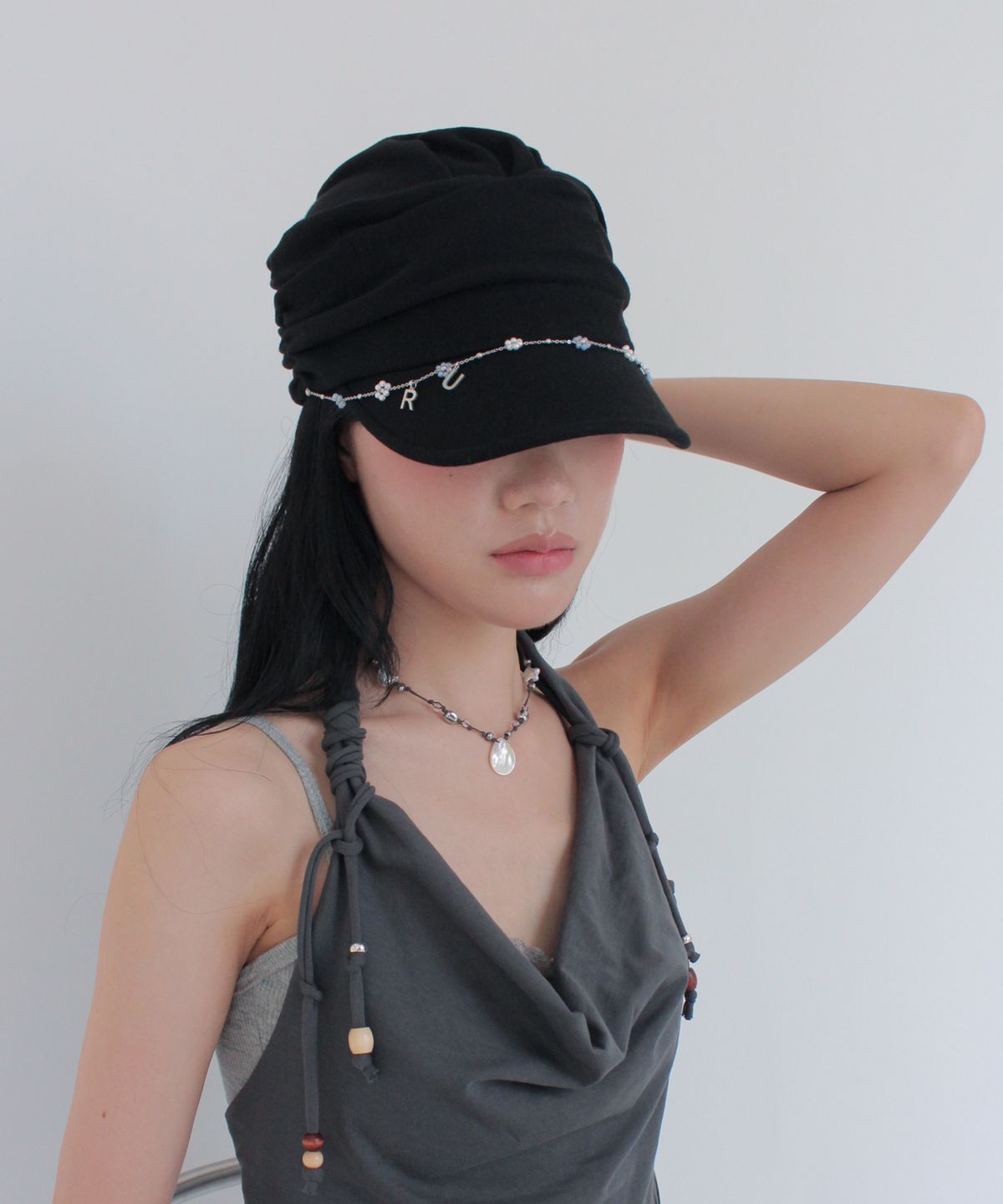 루바티(RUBATI) 카밀라 터번 셔링 캡_블랙