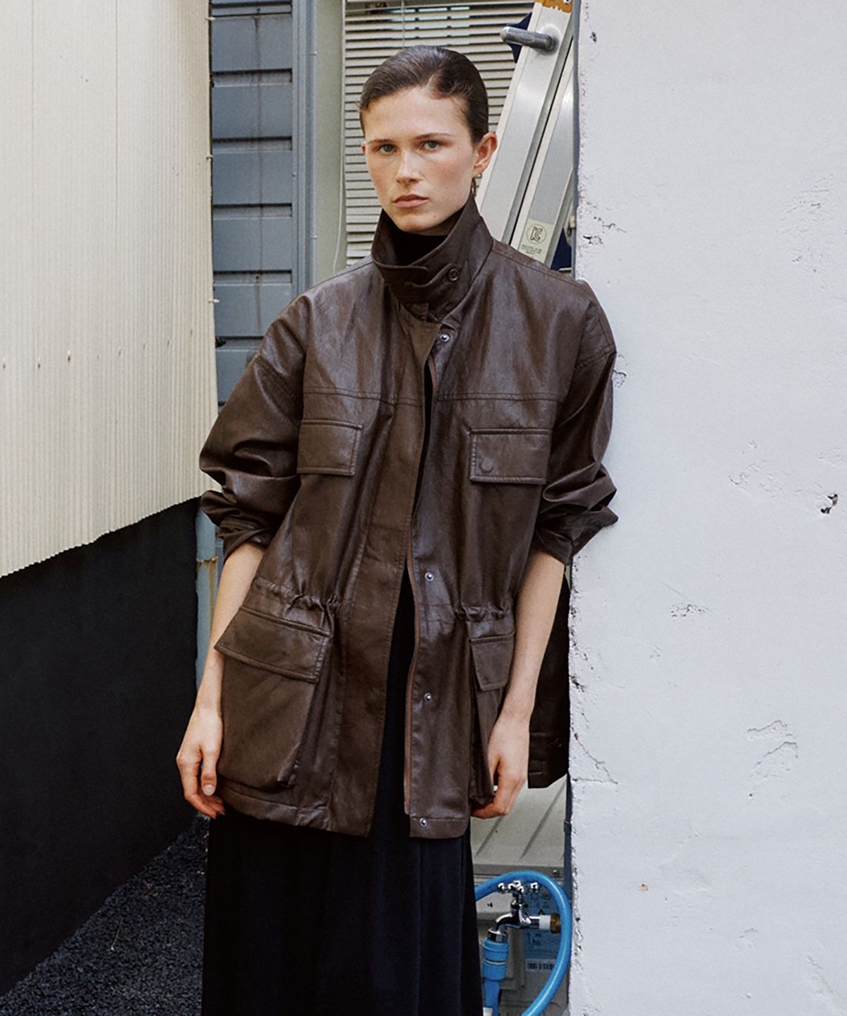 노우드(NOEUD) JK012 Archive Leather Safari Jacket (Brown)