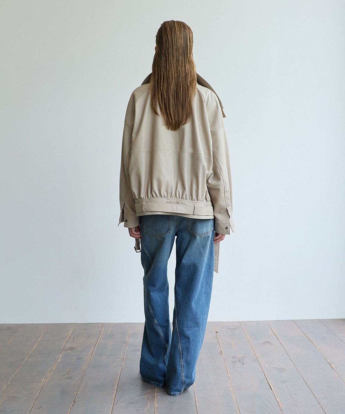 베르데마르(VERDEMAR) High-Neck Belted Leather Blouson_Cream