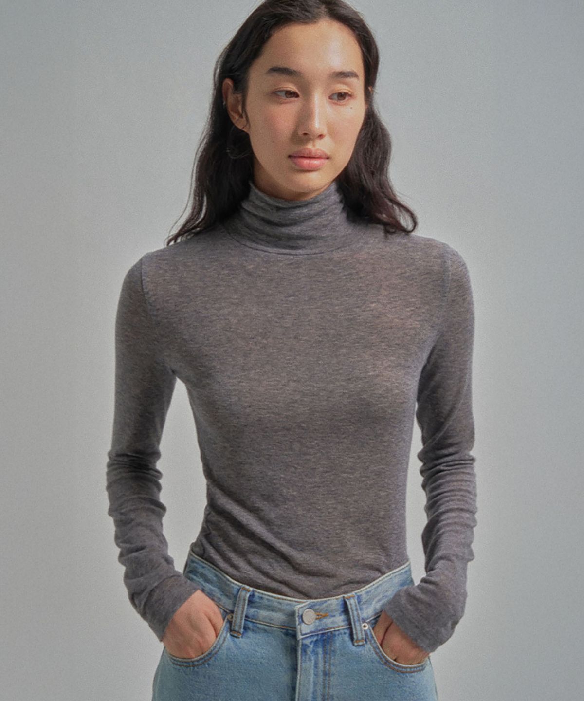 망고매니플리즈(MANGO MANY PLEASE) SHEERLY TURTLE TEE_GREY