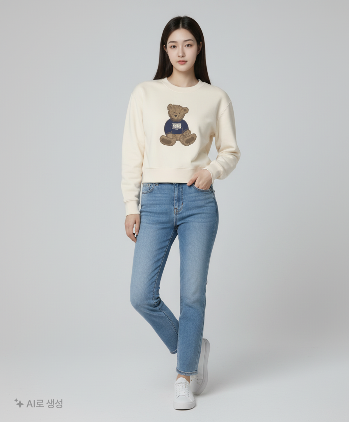 마리떼 프랑소와 저버(MARITHÉ + FRANҪOIS GIRBAUD) W DOODLE BEAR CROP SWEATSHIRT ivory S