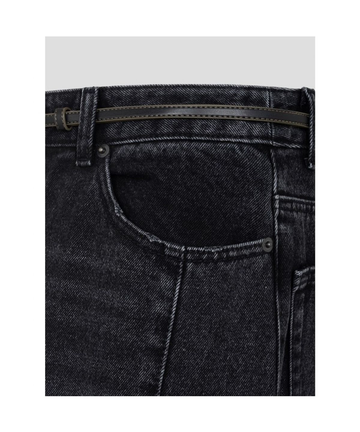 빈폴 레이디스(BEANPOLE LADIES) 기모 데님 옵션벨트 크롭 와이드 테이퍼드 팬츠  애쉬 (BF6921C724)