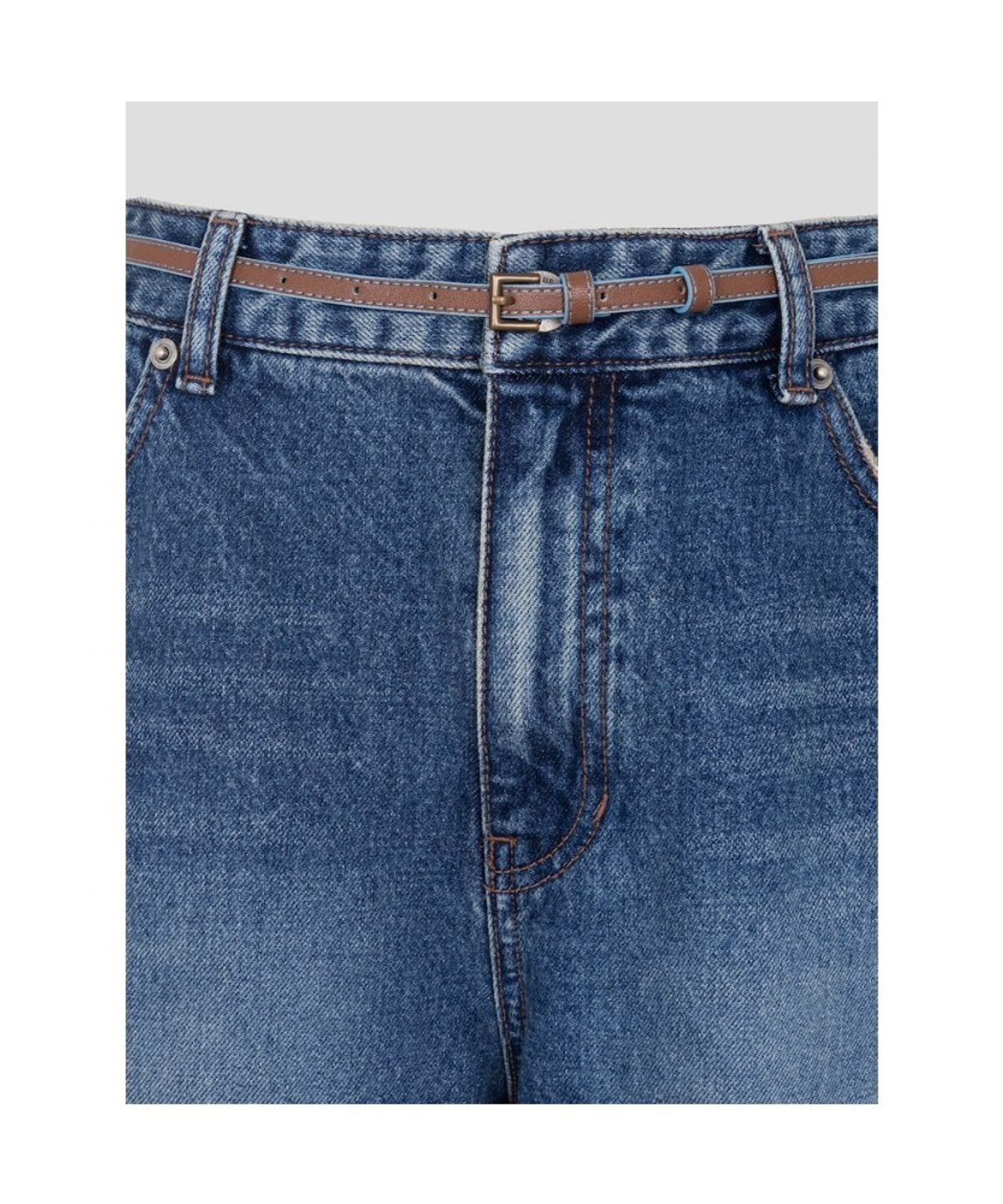 빈폴 레이디스(BEANPOLE LADIES) 기모 데님 옵션벨트 크롭 와이드 테이퍼드 팬츠  블루 (BF6921C72P)