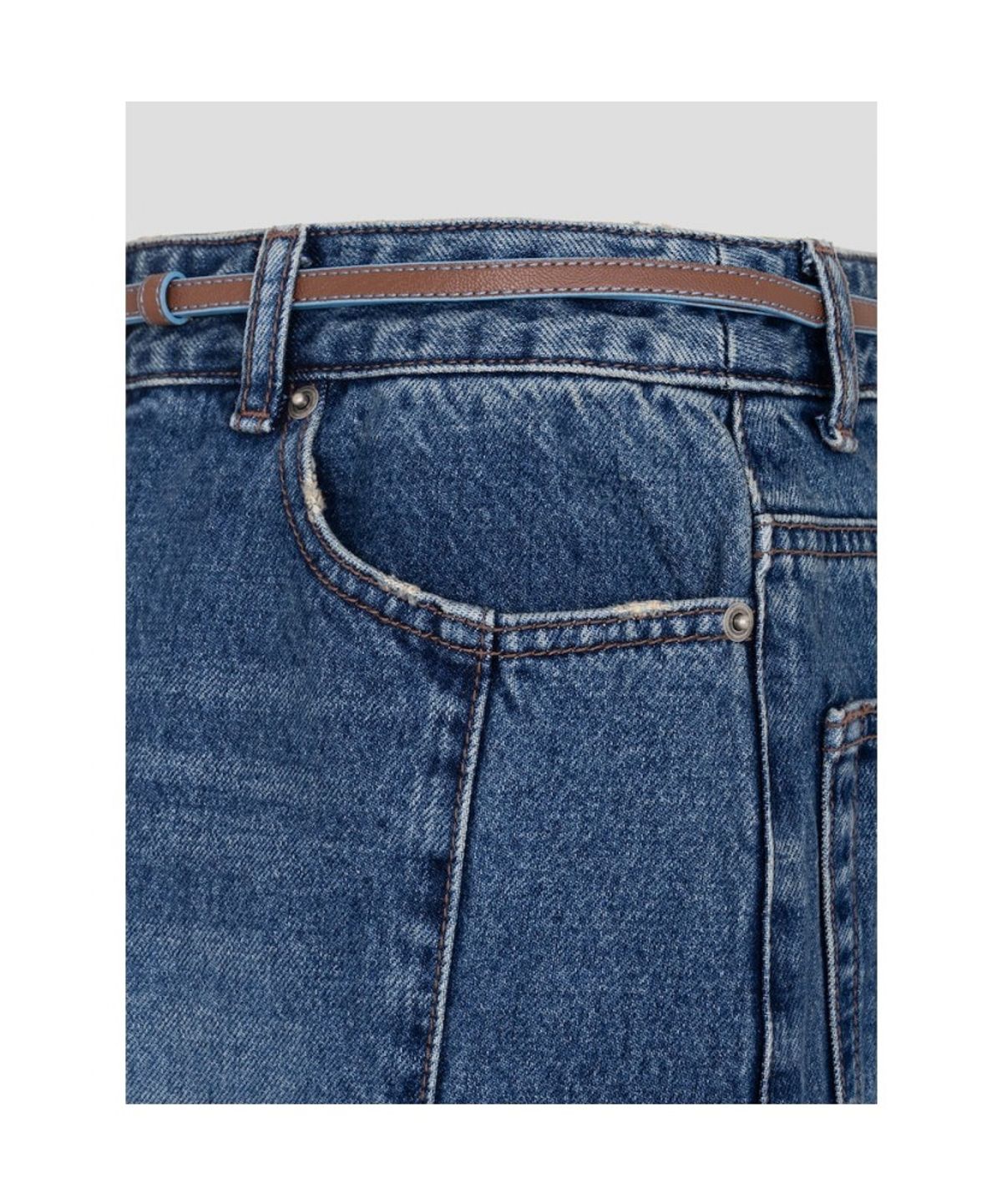 빈폴 레이디스(BEANPOLE LADIES) 기모 데님 옵션벨트 크롭 와이드 테이퍼드 팬츠  블루 (BF6921C72P)