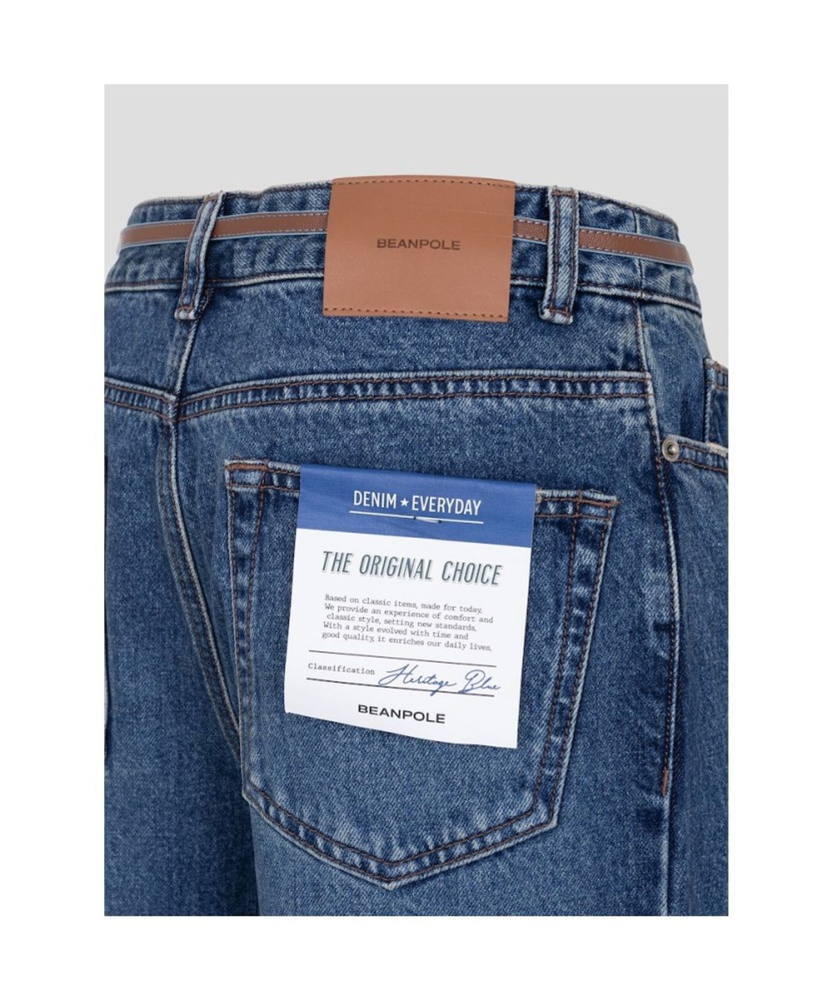 빈폴 레이디스(BEANPOLE LADIES) 기모 데님 옵션벨트 크롭 와이드 테이퍼드 팬츠  블루 (BF6921C72P)