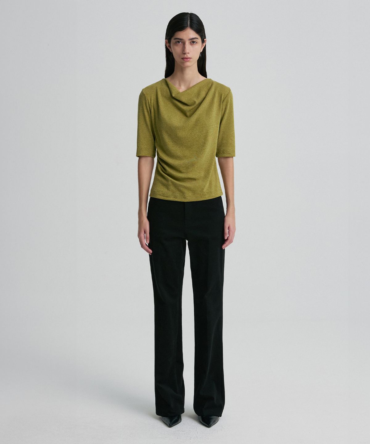 리이(RE RHEE) COWL-NECK HALF-SLEEVE TOP AVOCADO