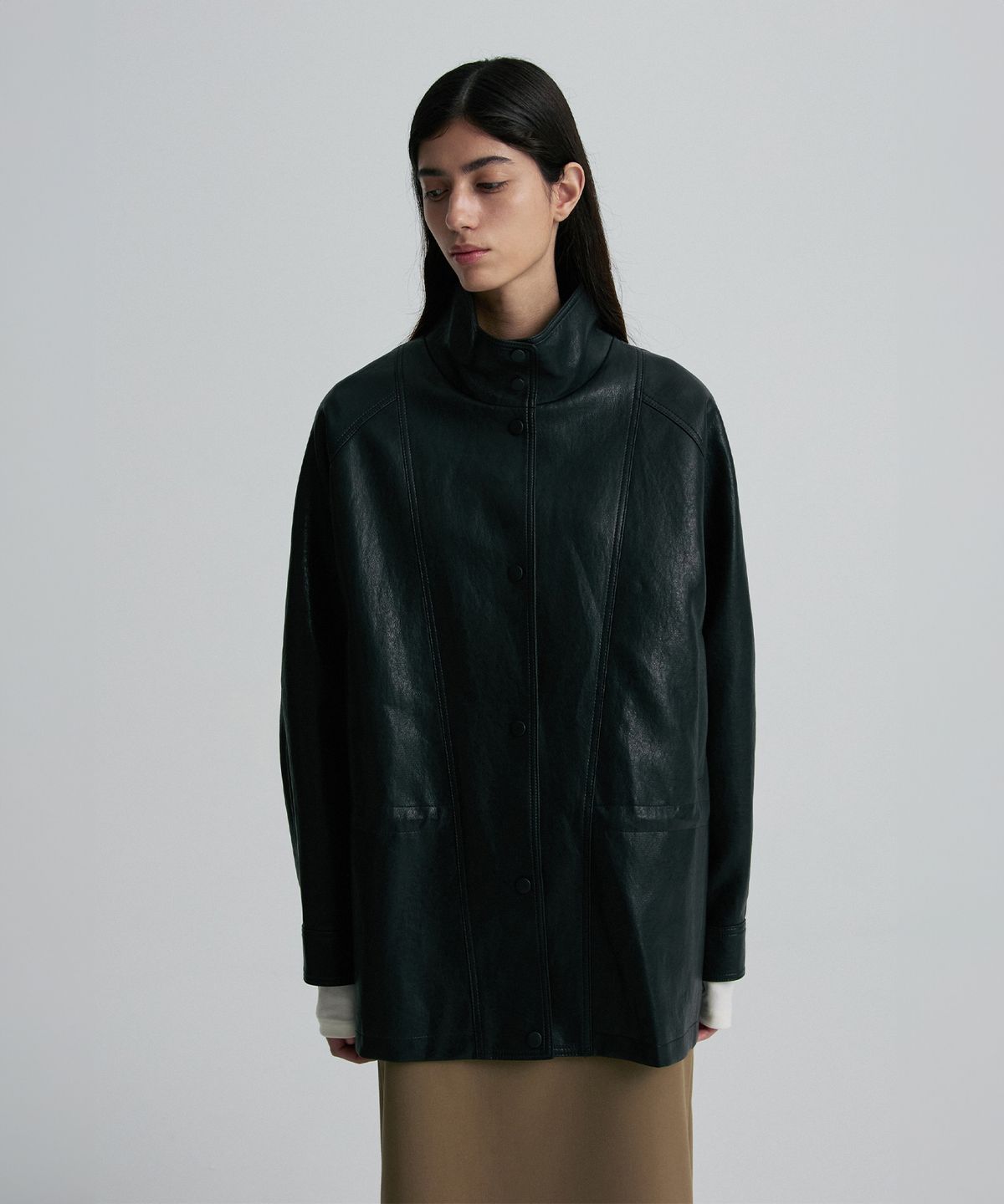 리이(RE RHEE) STRING-BELTED LEATHER JACKET