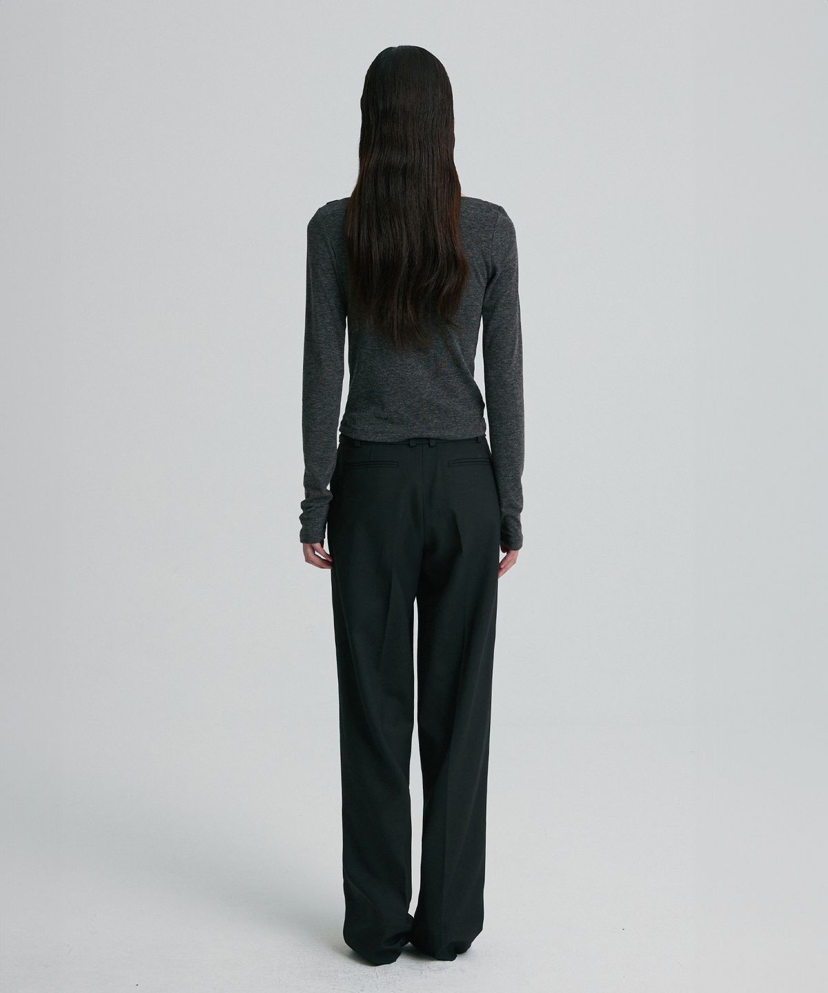 리이(RE RHEE) WOOL BLEND BELTED TROUSERS BLACK