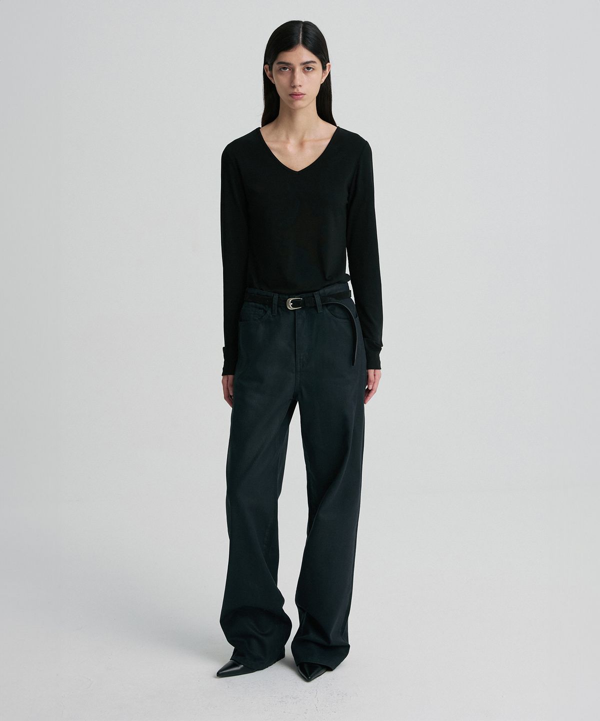 리이(RE RHEE) COATED DENIM JEANS