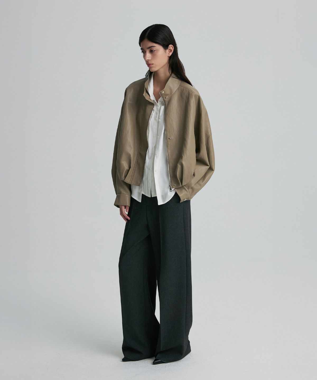 리이(RE RHEE) LEATHER BLOUSON JACKET HAZELNUTS