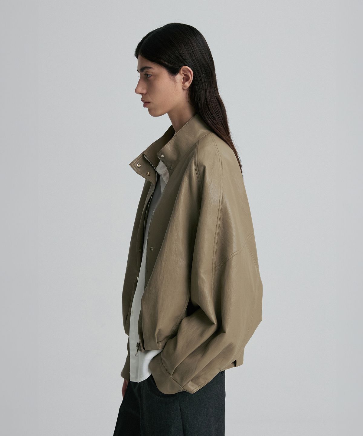리이(RE RHEE) LEATHER BLOUSON JACKET HAZELNUTS
